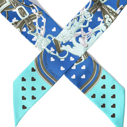Hermes Silk Brides De Gala Love Twilly Cobalt Kaki Turquoise 4 of 5