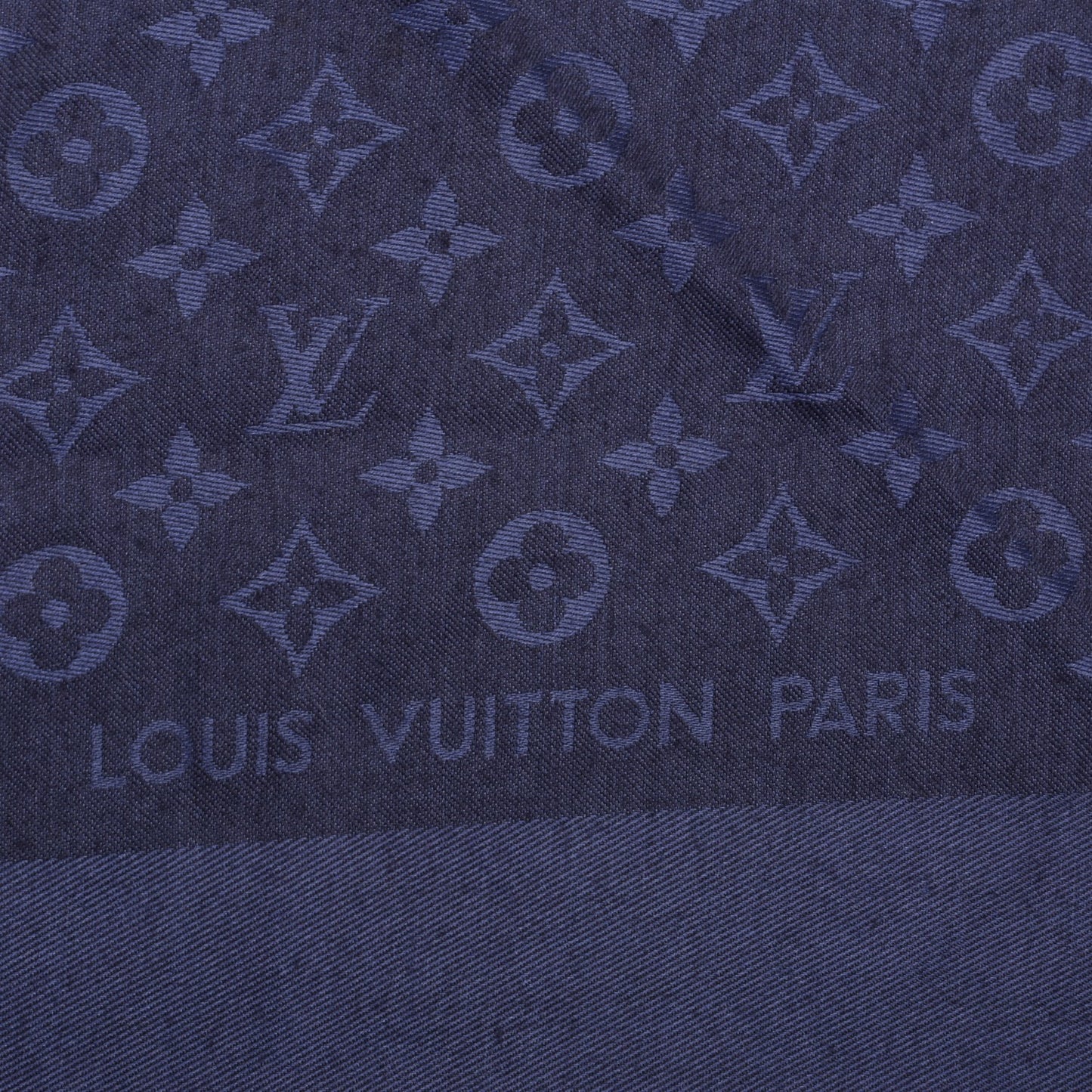 Wool Silk Monogram Shawl Blue Nuit