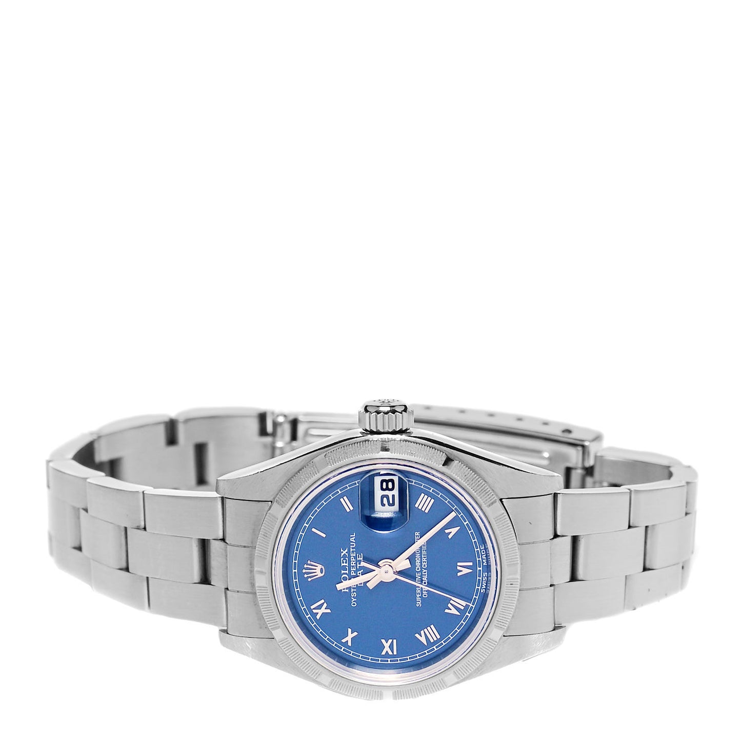 Stainless Steel 26mm Oyster Perpetual Date Watch Blue Roman 79190