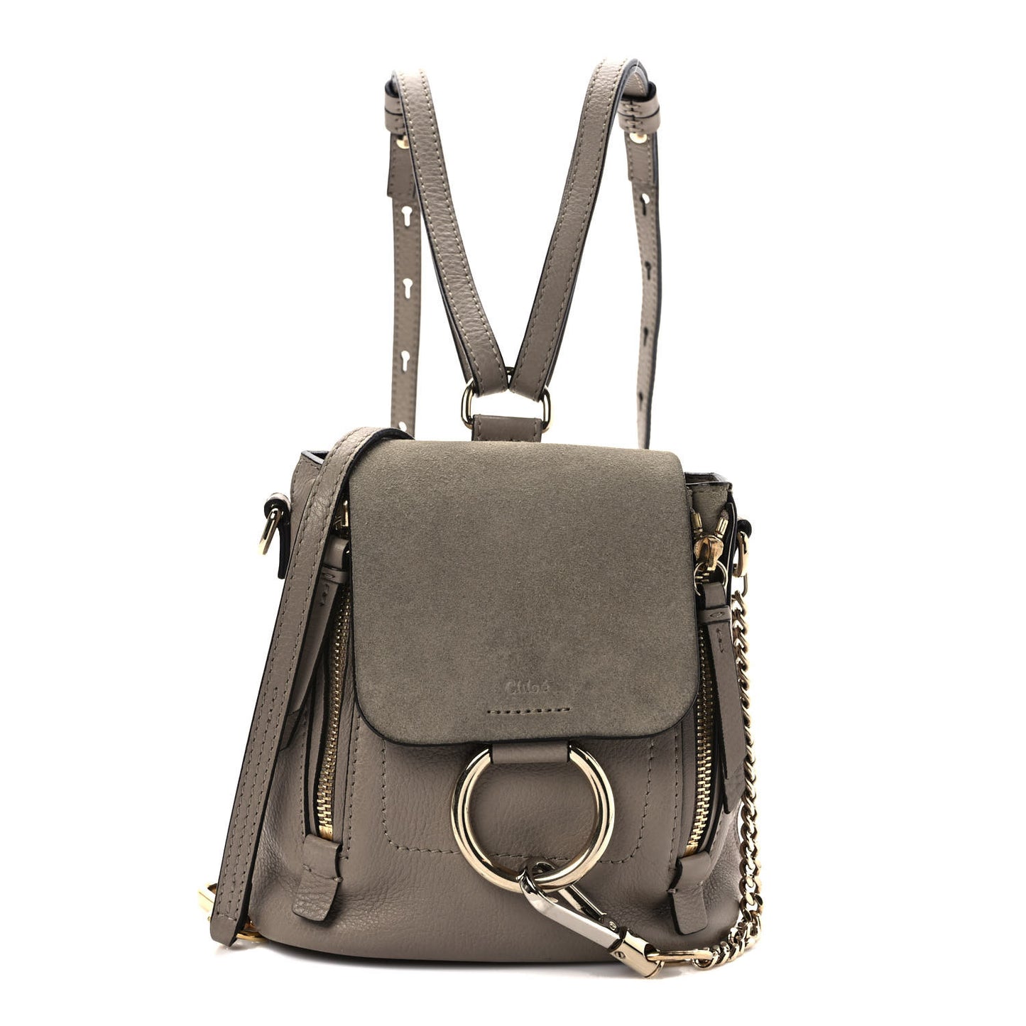 Suede Calfskin Mini Faye Backpack Motty Grey