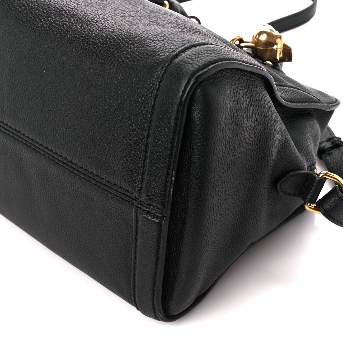 Pebbled Calfskin Small Skull Padlock Zip Around Tote Black
