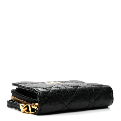 Christian Dior Grained Calfskin Supple Cannage Caro Scarlet Zipped Wallet Black 4 of 8