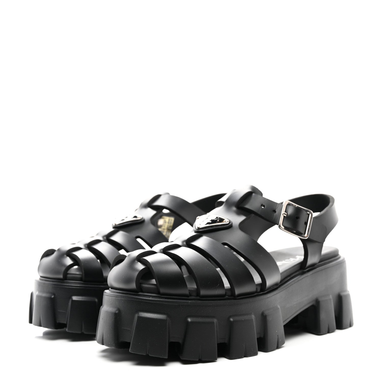 Prada Foam Rubber Triangle Logo Monolith 55mm Cage Sandals 37 Black 3 of 8