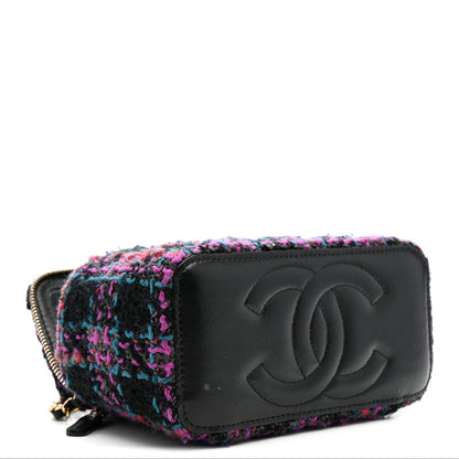 Chanel Tweed Quilted Small Vanity Case With Chain Black Purple Green Red 4 of 12