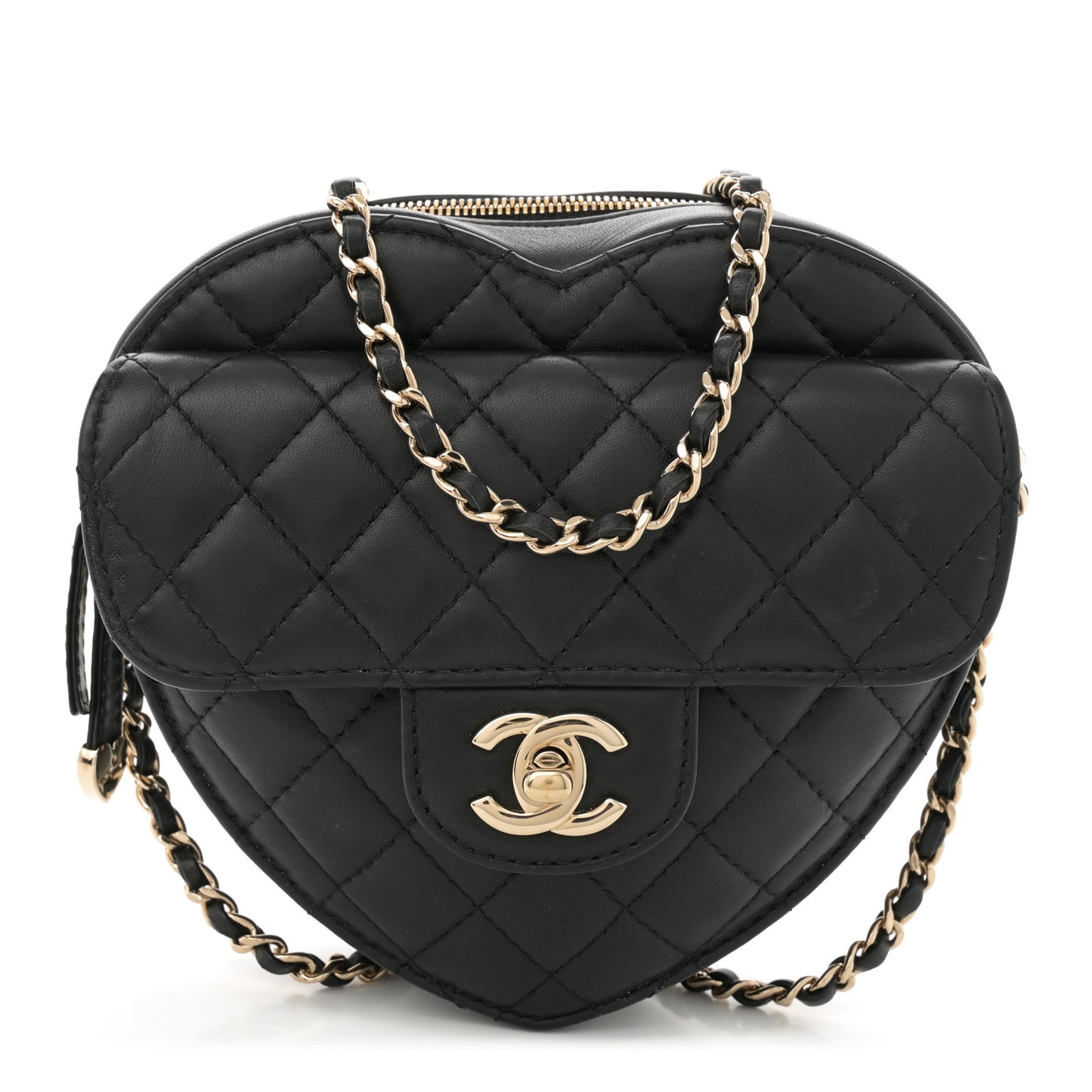 Lambskin Quilted CC In Love Heart Bag Black