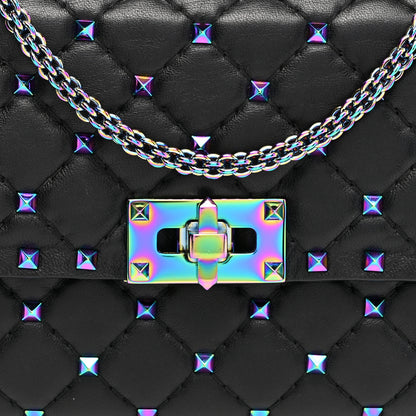 Valentino Garavani Lambskin Oil Slick Rockstud Spike Wallet on Chain Black 7 of 9