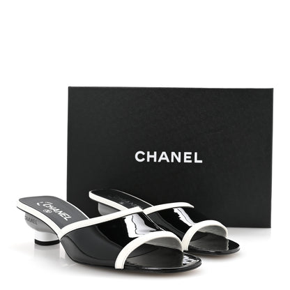 Chanel Patent Calfskin Mules 39 Black White 9 of 9
