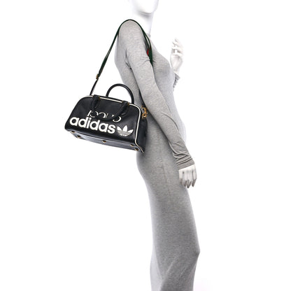 Gucci X ADIDAS Textured Dollar Calfskin Web Trefoil Logo Embossed Mini Bowling Bag Black Off White 2 of 10