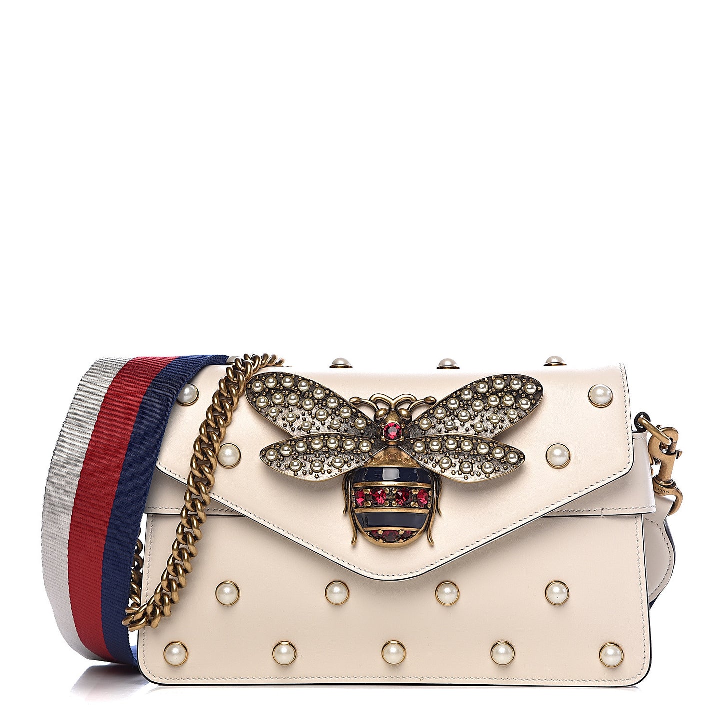 Nappa Pearl Studded Mini Queen Margaret Broadway Shoulder Bag Mystic White