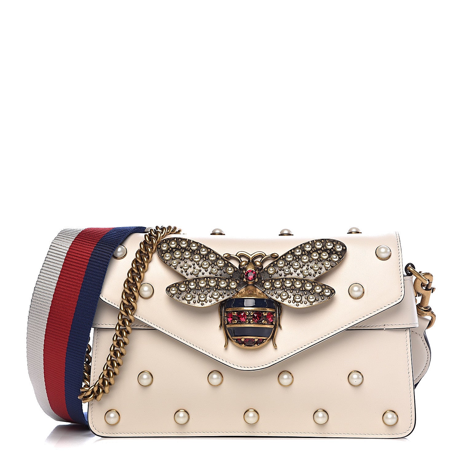 Gucci Nappa Pearl Studded Mini Queen Margaret Broadway Shoulder Bag Mystic White 1 of 10