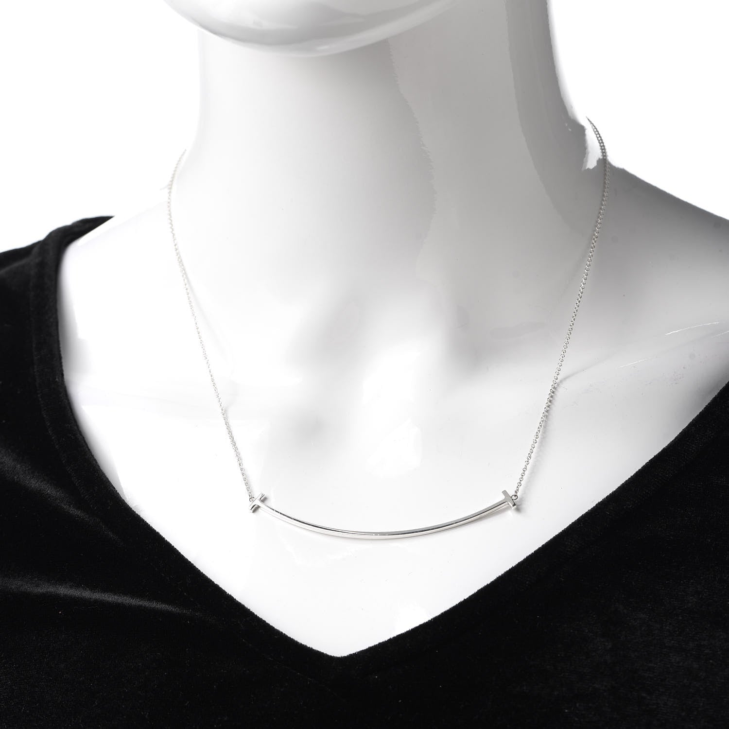 Tiffany Sterling Silver Large T Smile Pendant Necklace 2 of 6