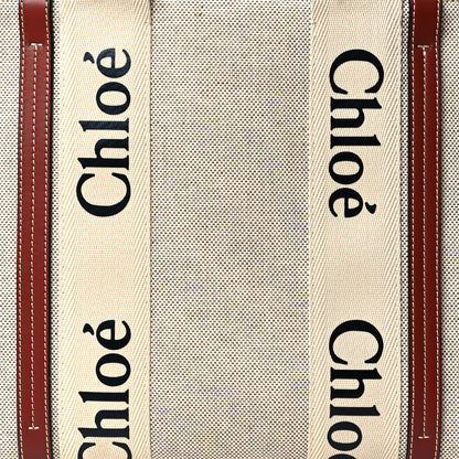 Chloe Cotton Calfskin Medium Woody Ribbon Tote White Brown 8 of 10