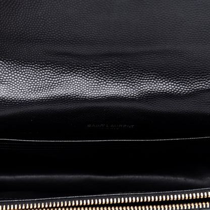 Saint Laurent Grain De Poudre Matelasse Chevron Monogram Envelope Chain Wallet Black 5 of 14