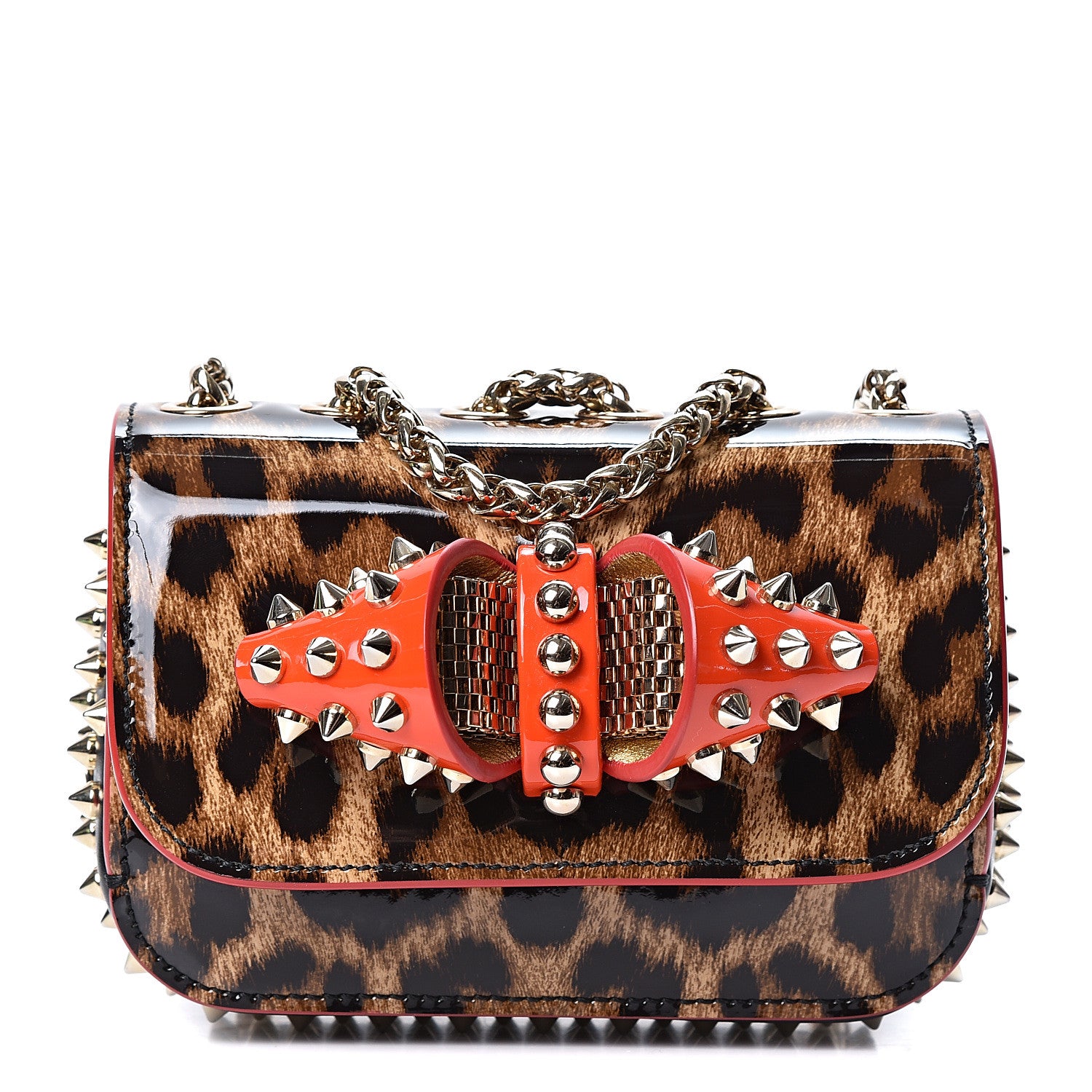 Christian Louboutin Patent Calfskin Leopard Spikes Mini Sweety Charity NV Crossbody Bag Brown 1 of 8