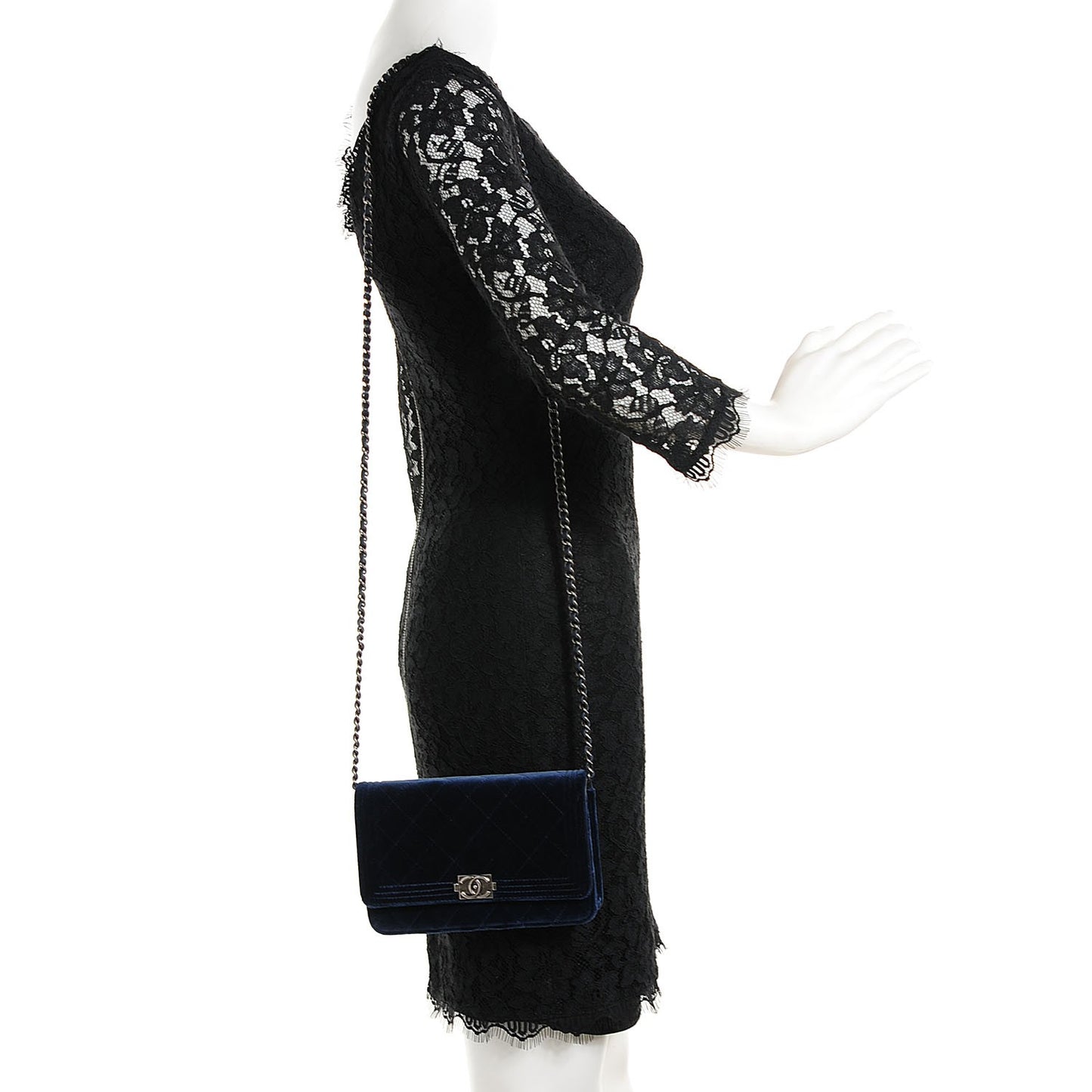 Velvet Quilted Boy Wallet On Chain WOC Dark Blue