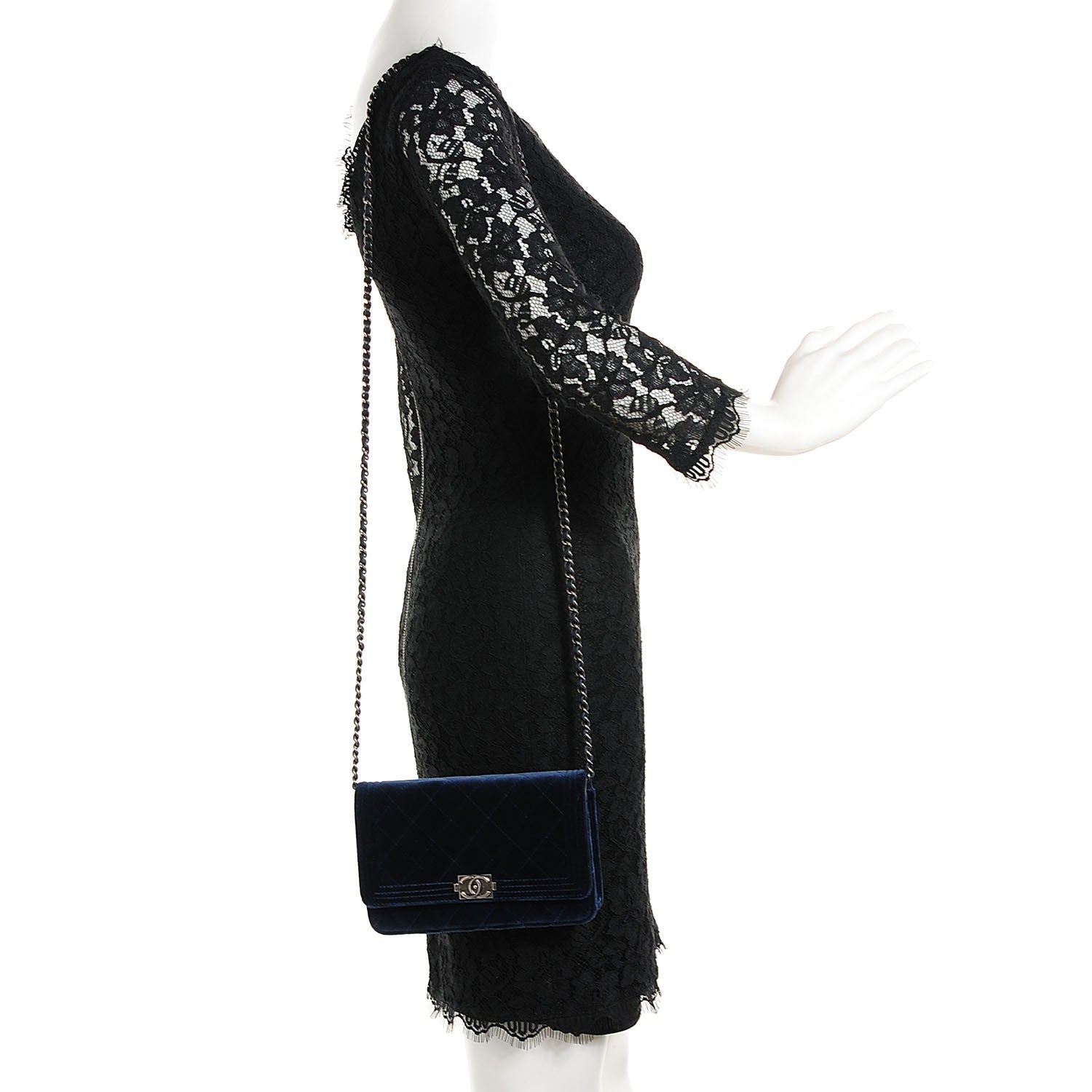 Chanel Velvet Quilted Boy Wallet On Chain WOC Dark Blue 2 of 9
