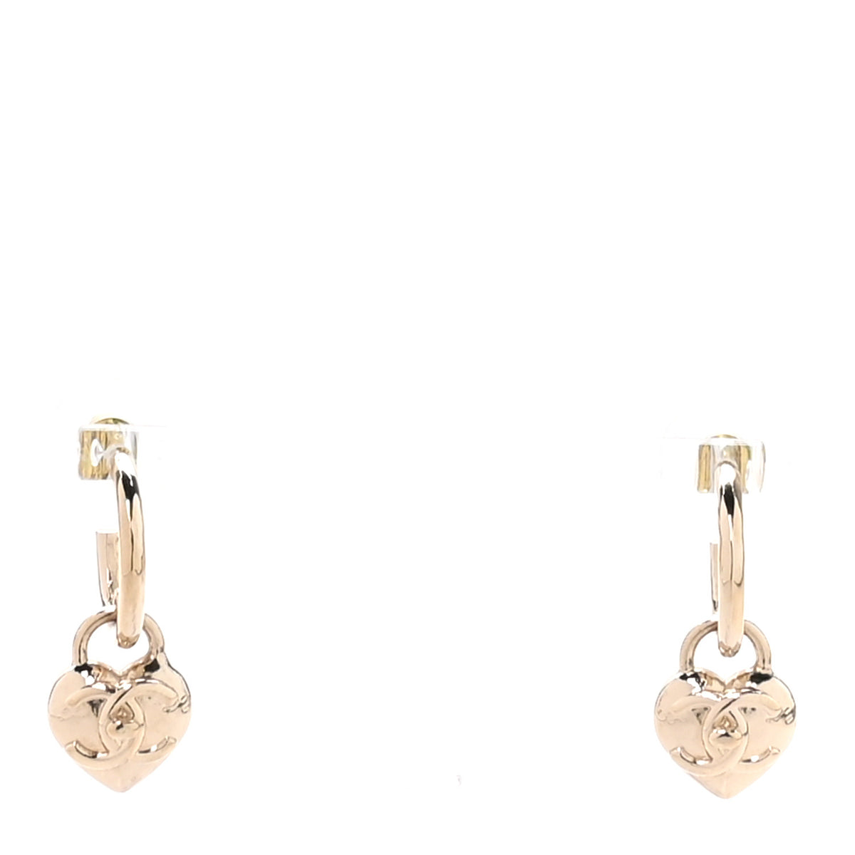 Chanel Metal CC Heart Turnlock Drop Earrings Gold 1 of 4