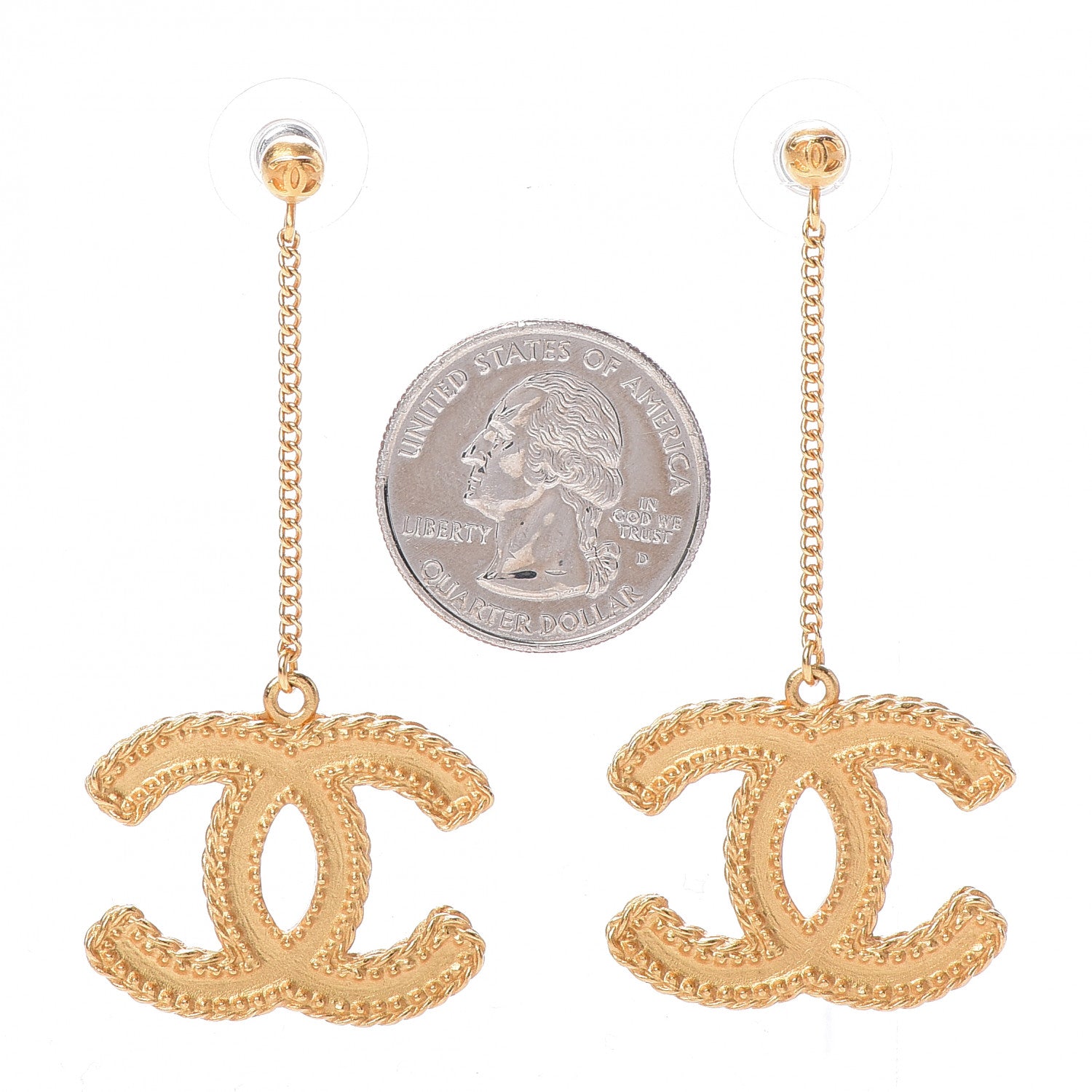 Chanel CC Drop Earrings Matte Gold 2 of 4