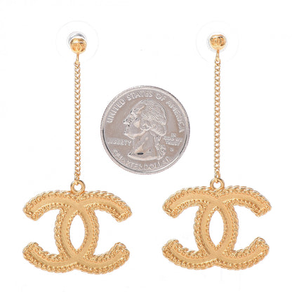 Chanel CC Drop Earrings Matte Gold 2 of 4