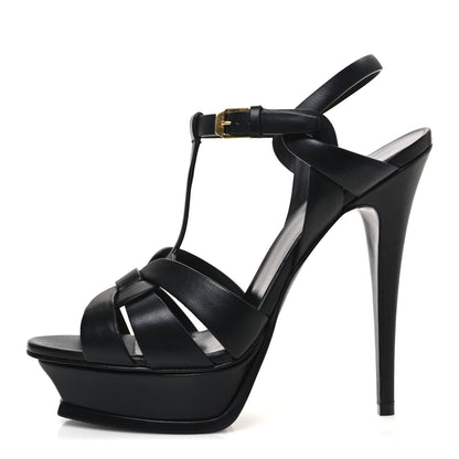 Saint Laurent Calfskin Tribute 105 Platform Sandals 40 Black 1 of 11