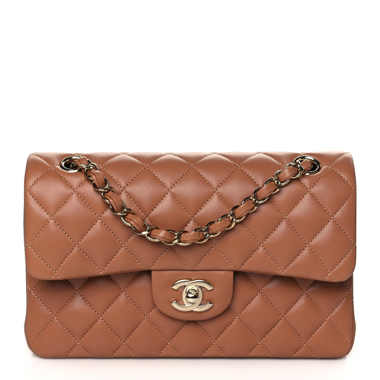 Lambskin Quilted Small Double Flap Brown