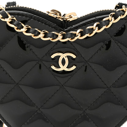 Chanel Patent Calfskin Resin Quilted CC Heart Clutch With Chain Black 11 of 15