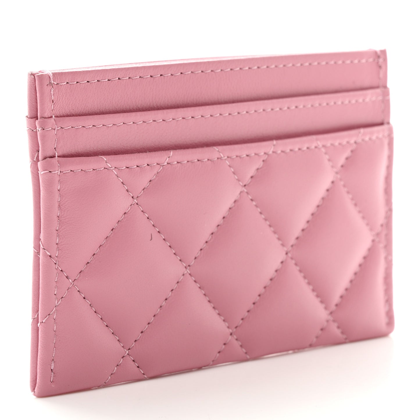 Lambskin Quilted Crystal Star Card Holder Pink