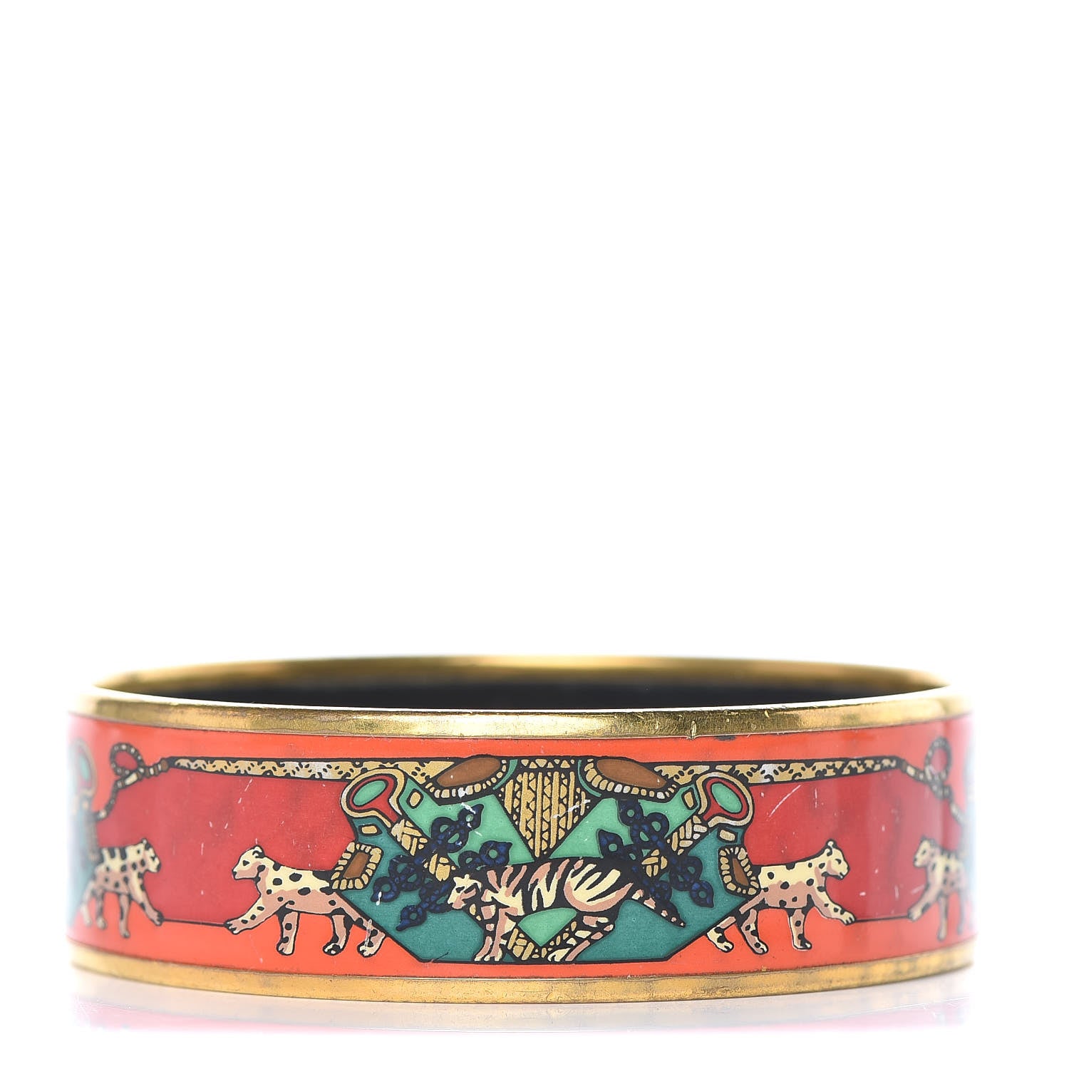Hermes Enamel Printed Wide Snow Leopards Bracelet 65 1 of 5