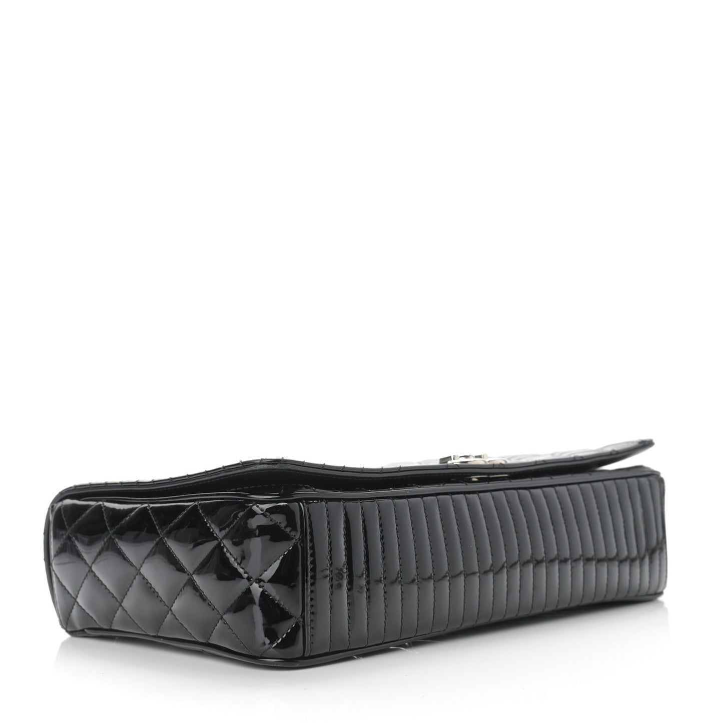 Patent Diagonal Quilted Flap Black