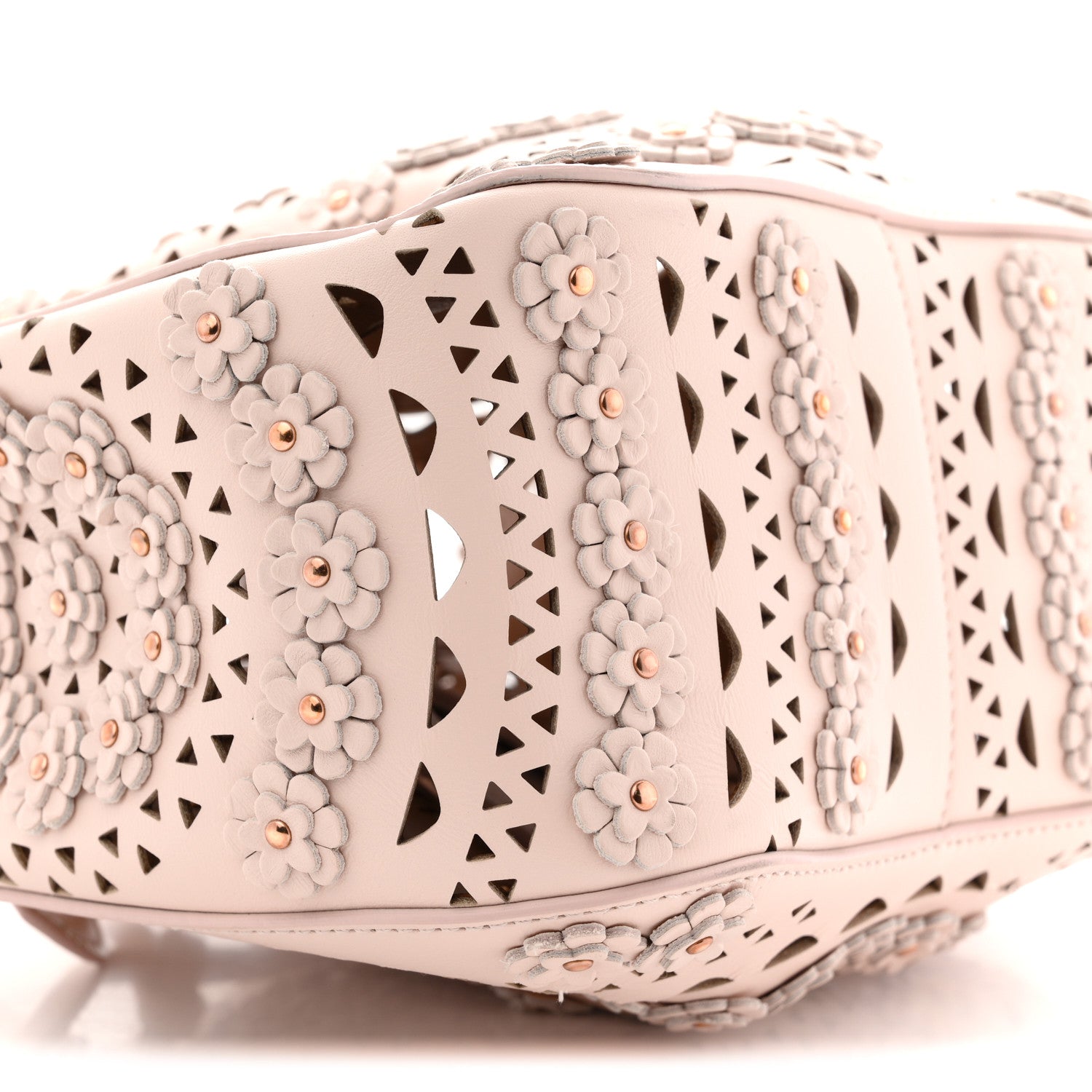 Alaia Calfskin Laser Cut Floral Studded Rose-Marie 19 Bag Sable 9 of 11