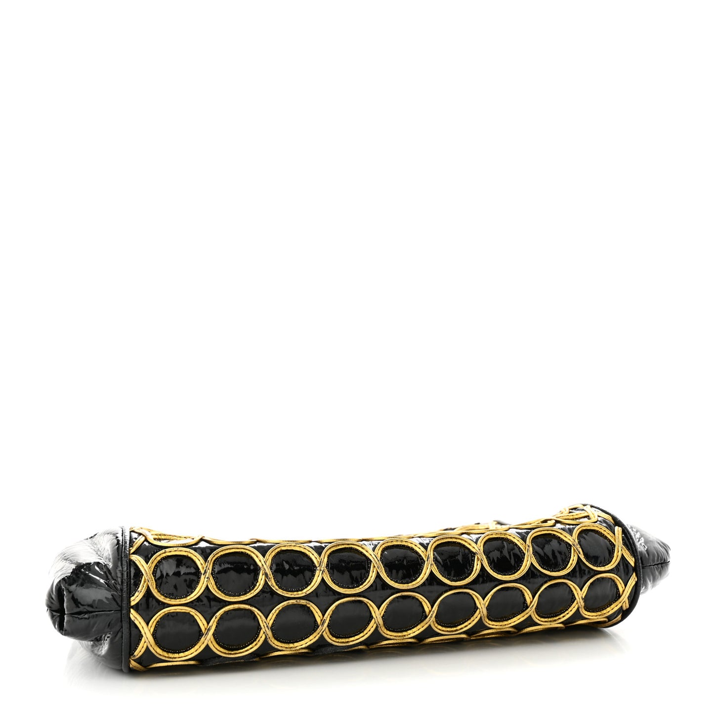 Patent Embroidered Clutch With Chain Black Gold