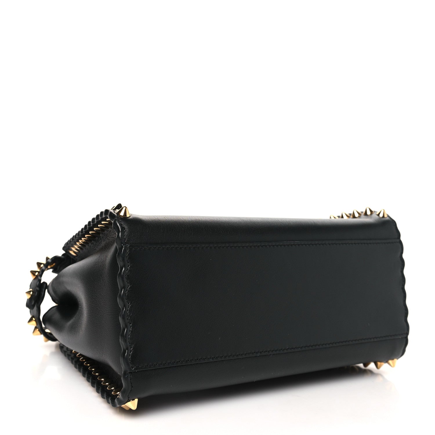 Fendi Vitello Seta Shiny Nappa Scalloped Studded Mini Peekaboo Iconic Satchel Black 4 of 11