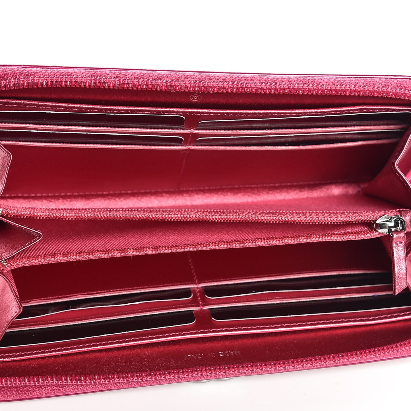 Metallic Patent Calfskin Quilted Boy L-Gusset Zip Wallet Pink