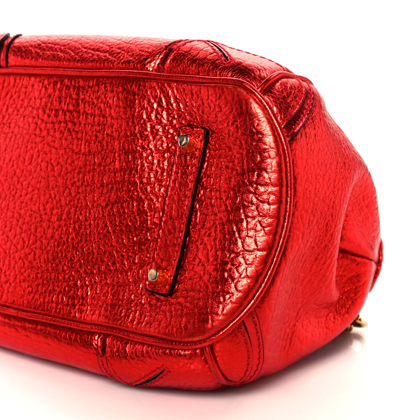 Metallic Calfskin Small Blaze Satchel Red