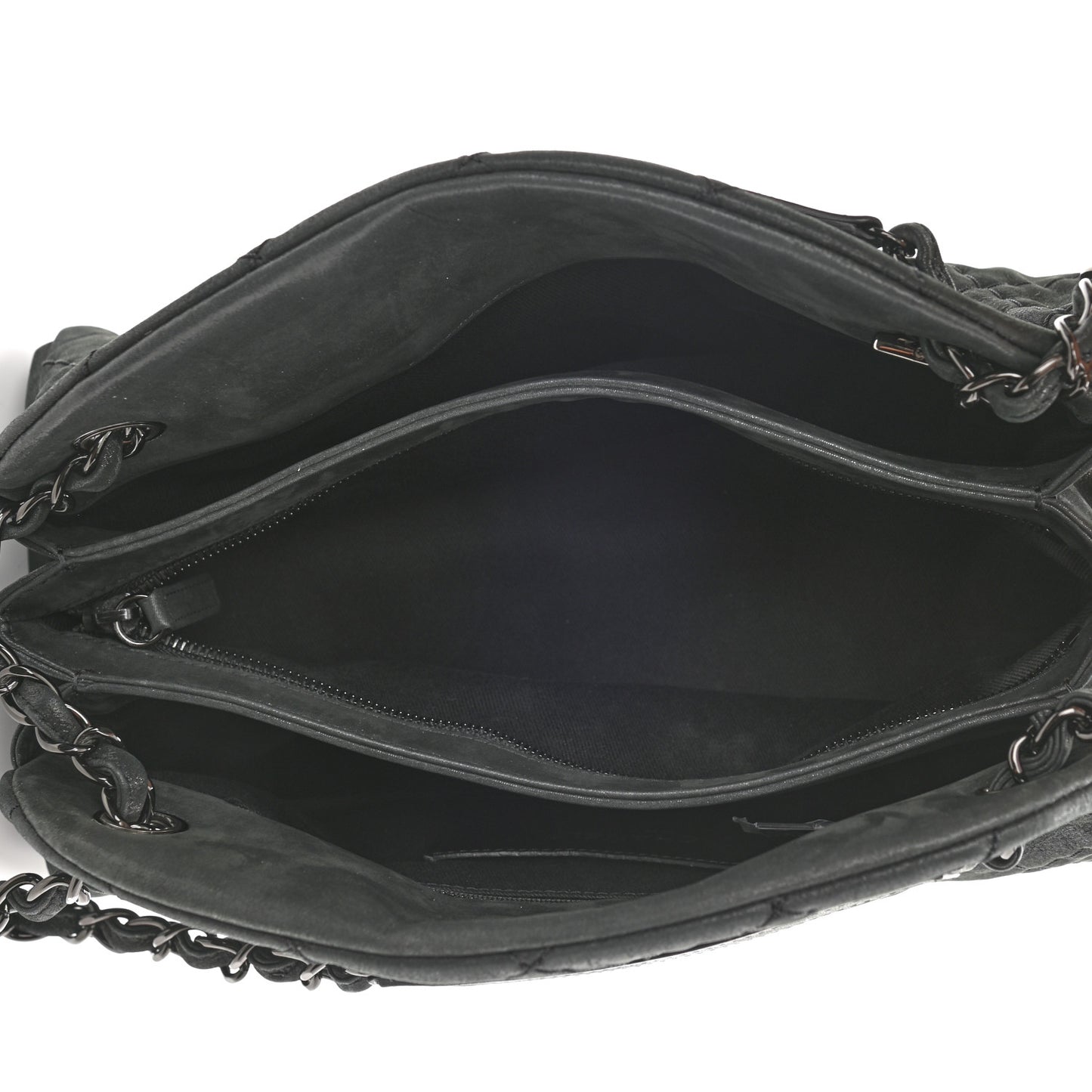 Iridescent Calfskin Stitched Just Mademoiselle Bowling Bag Black