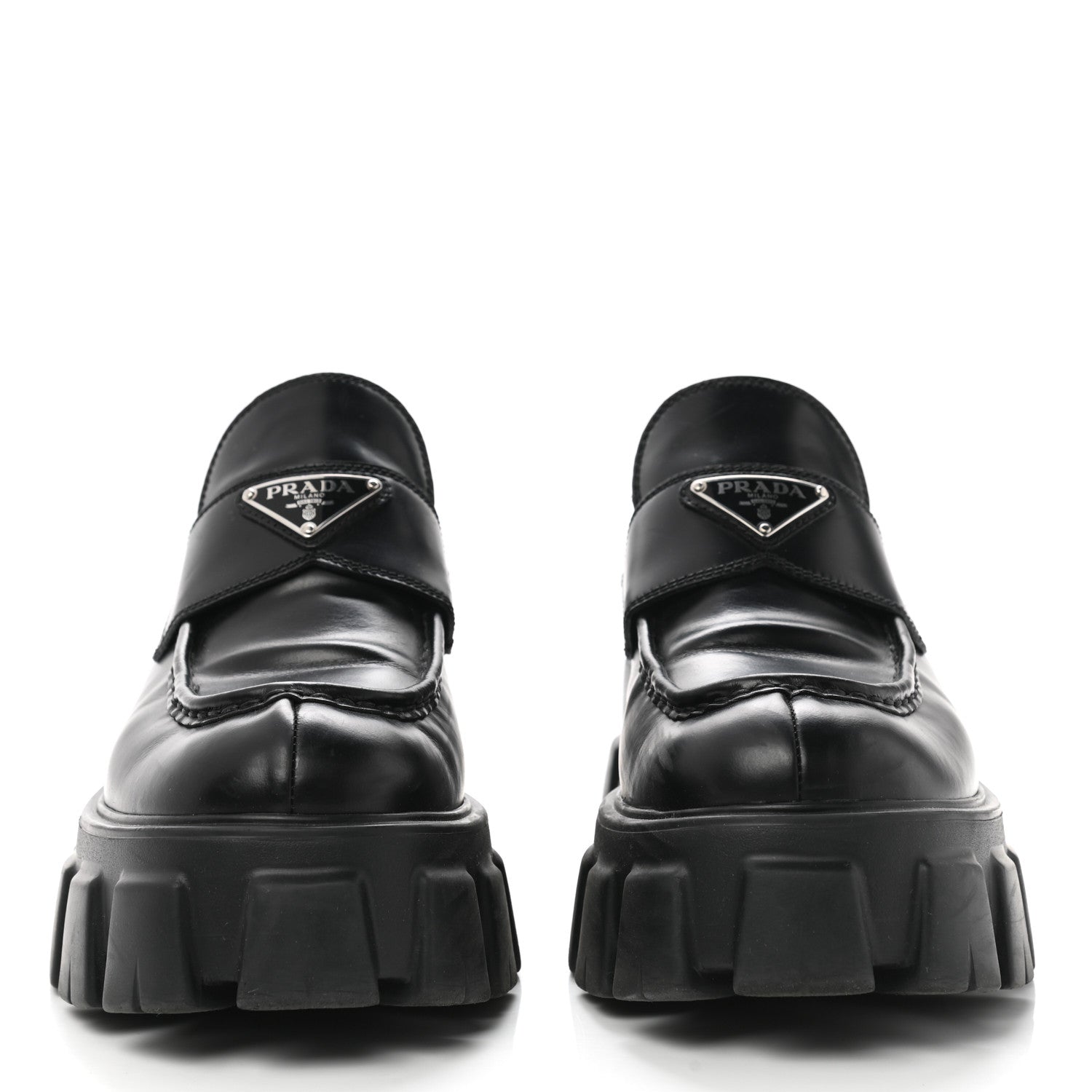 Prada Spazzolato Rois Metal Triangle Logo Monolith 55mm Loafers 41 Black 2 of 9