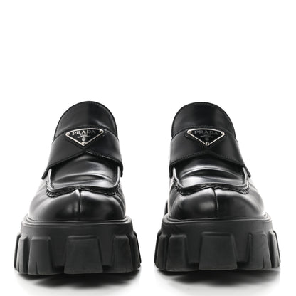 Prada Spazzolato Rois Metal Triangle Logo Monolith 55mm Loafers 41 Black 2 of 9