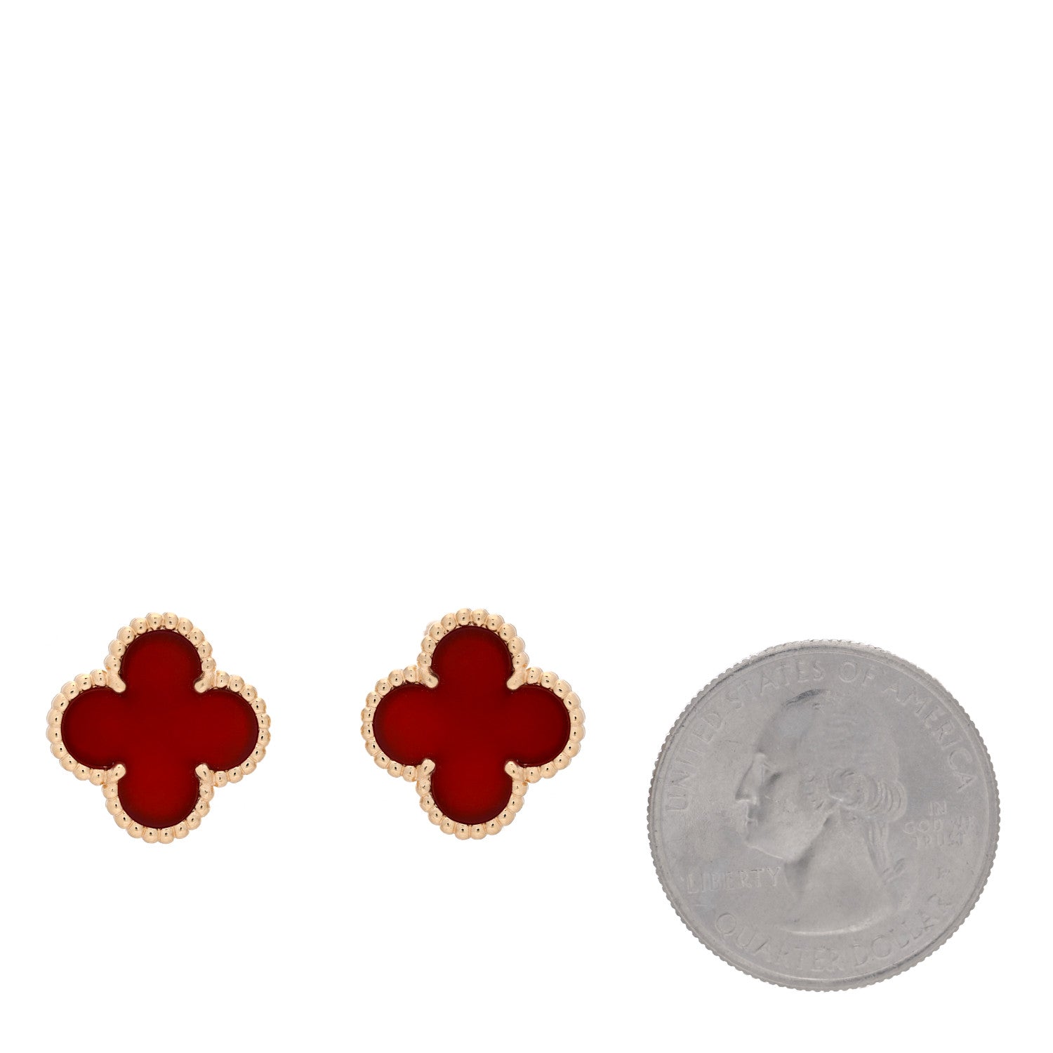 Van Cleef & Arpels 18K Yellow Gold Carnelian Vintage Alhambra Earrings 2 of 4