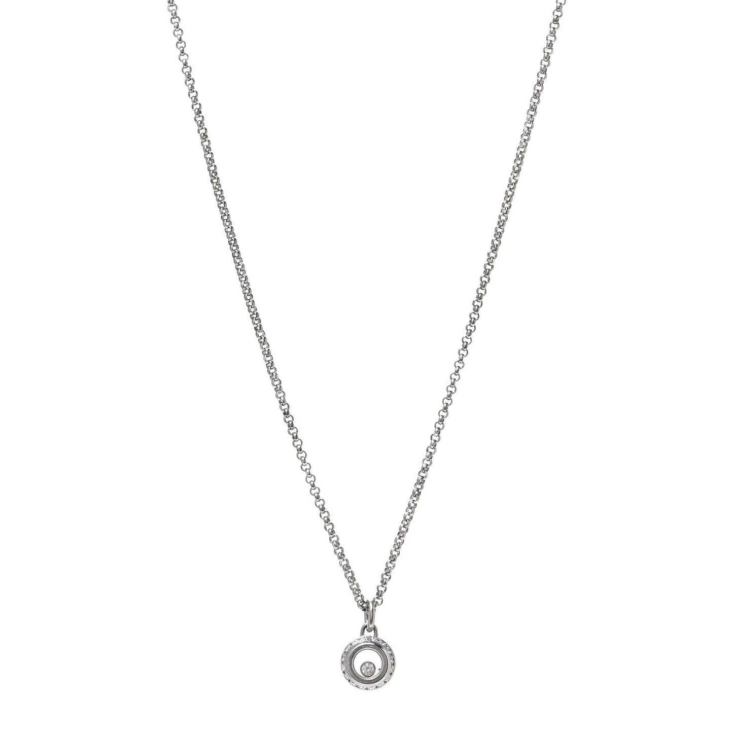 18K White Gold Happy Diamond Halo Pendant Necklace