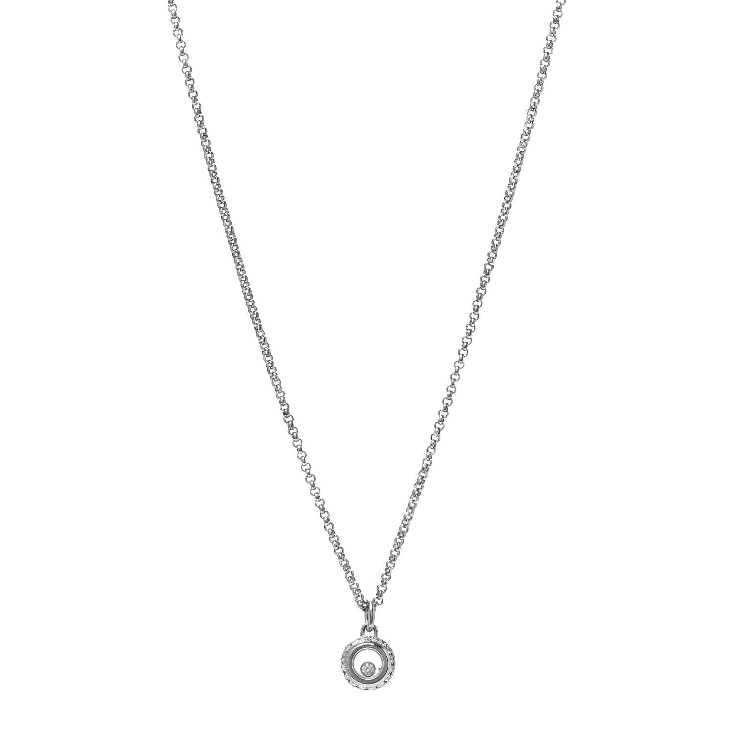 Chopard 18K White Gold Happy Diamond Halo Pendant Necklace 1 of 5