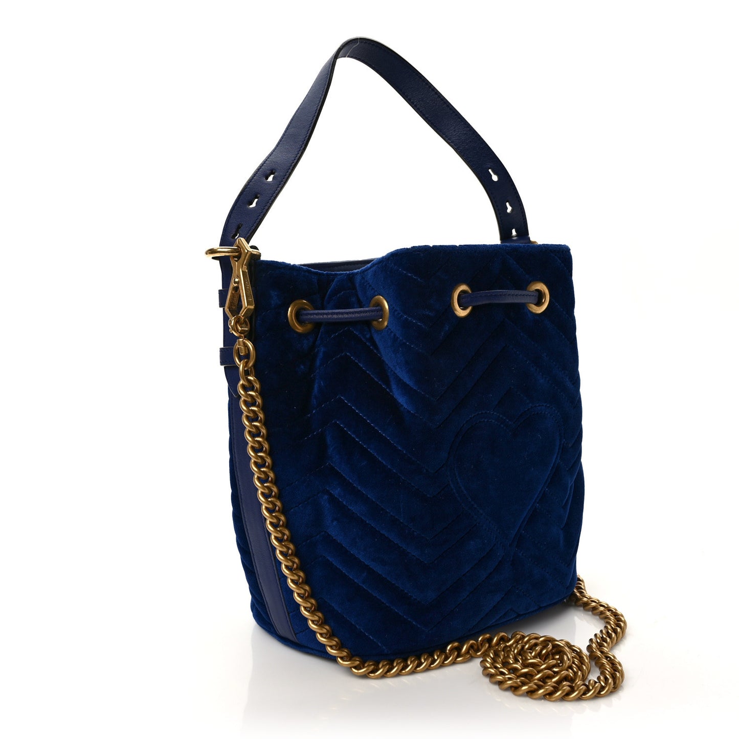 Velvet Matelasse GG Marmont Bucket Bag Cobalt Blue