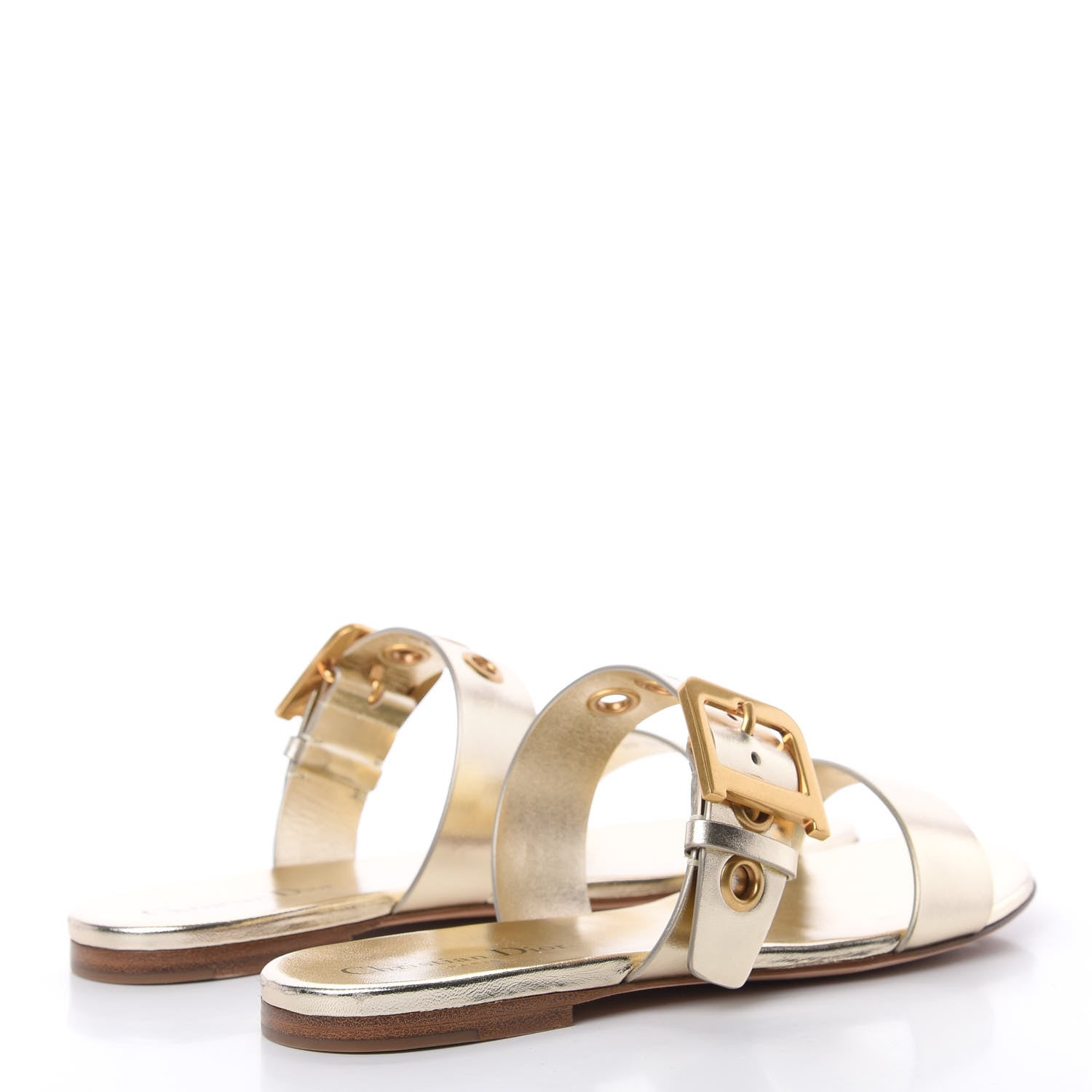 Christian Dior Laminated Calfskin D-Dior Slide Flat Sandals 39.5 Pale Gold 4 of 9