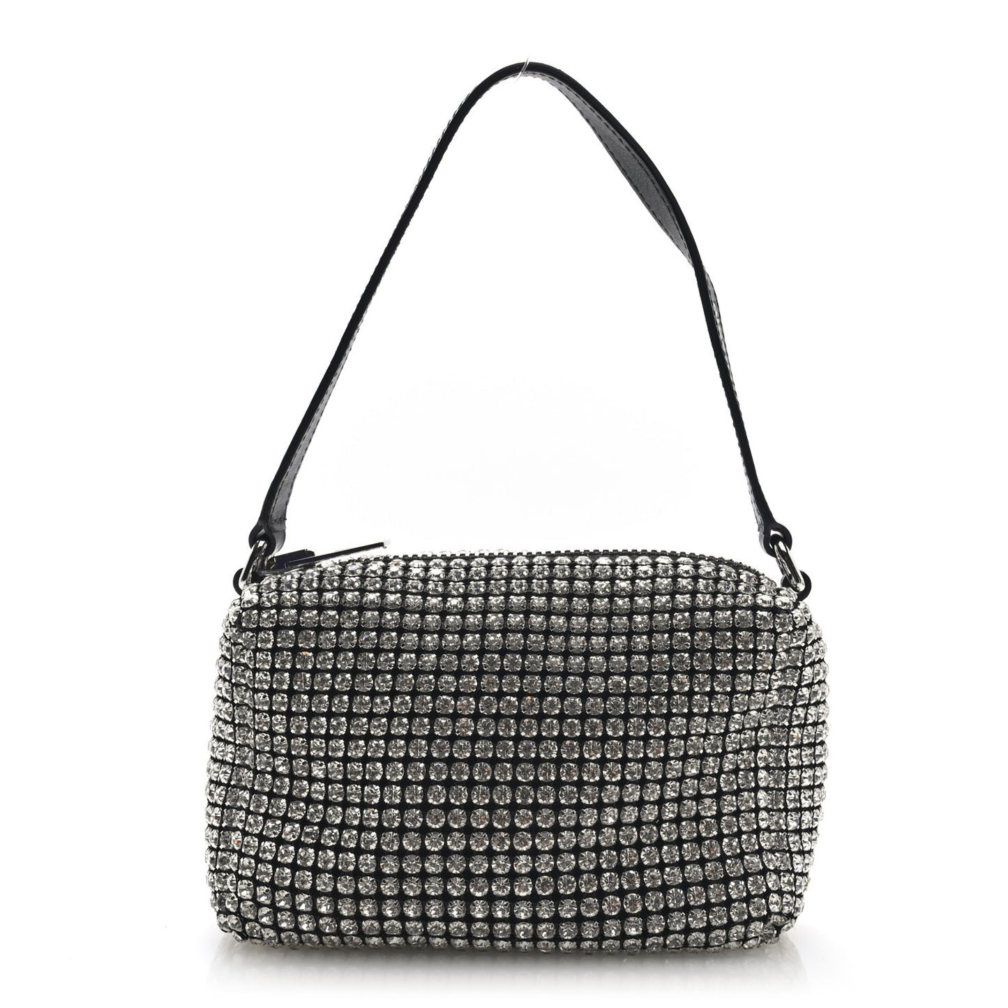 Mesh Crystal Rhinestone Medium Heiress Pouch Black Silver