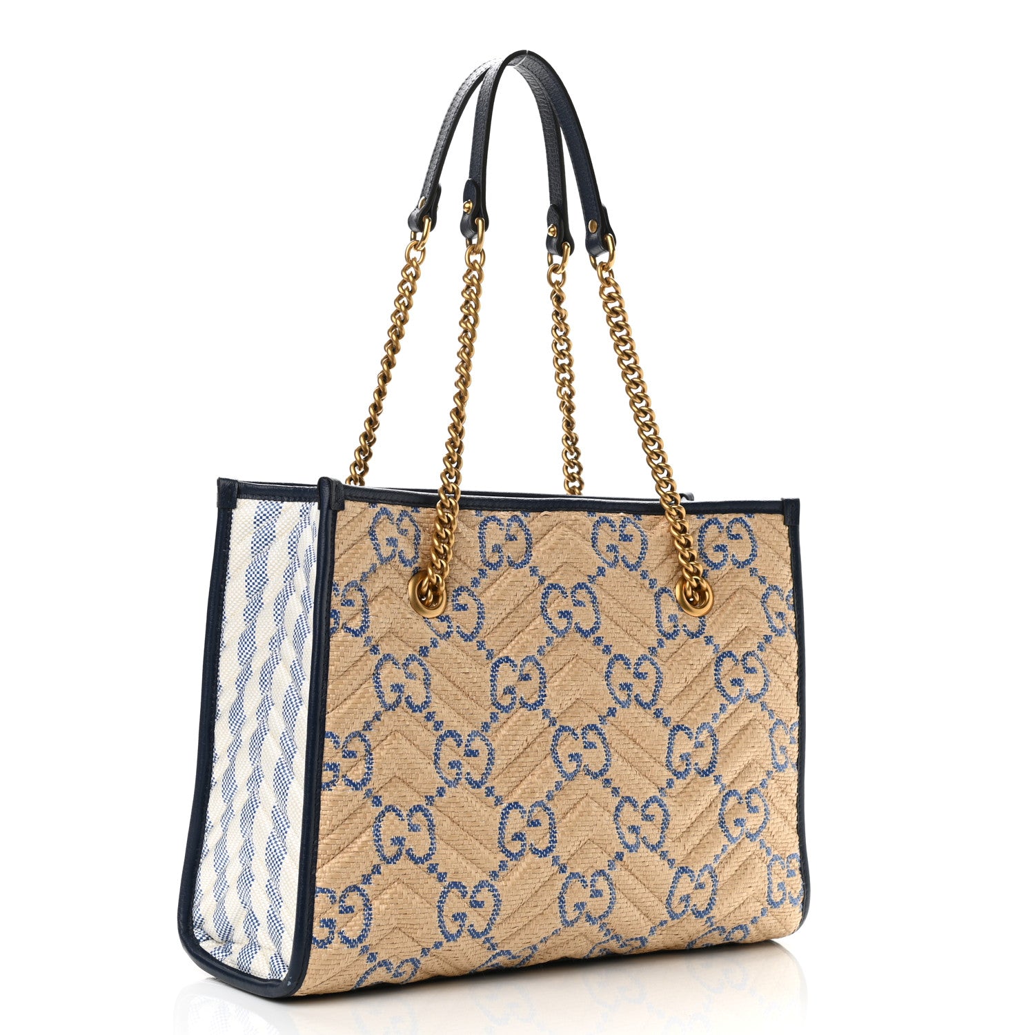 Gucci Raffia GG Monogram Matelasse Medium GG Marmont Shoulder Tote Natural Royale Off White 3 of 11