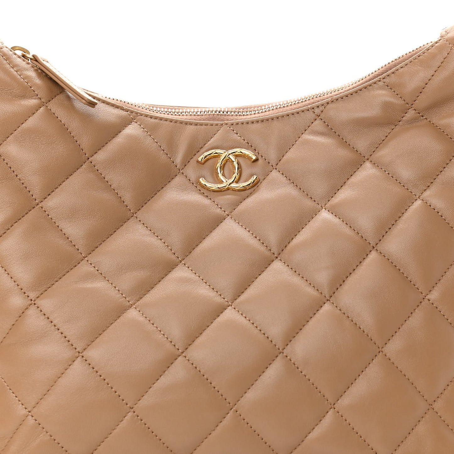 Lambskin Quilted Hobo Beige