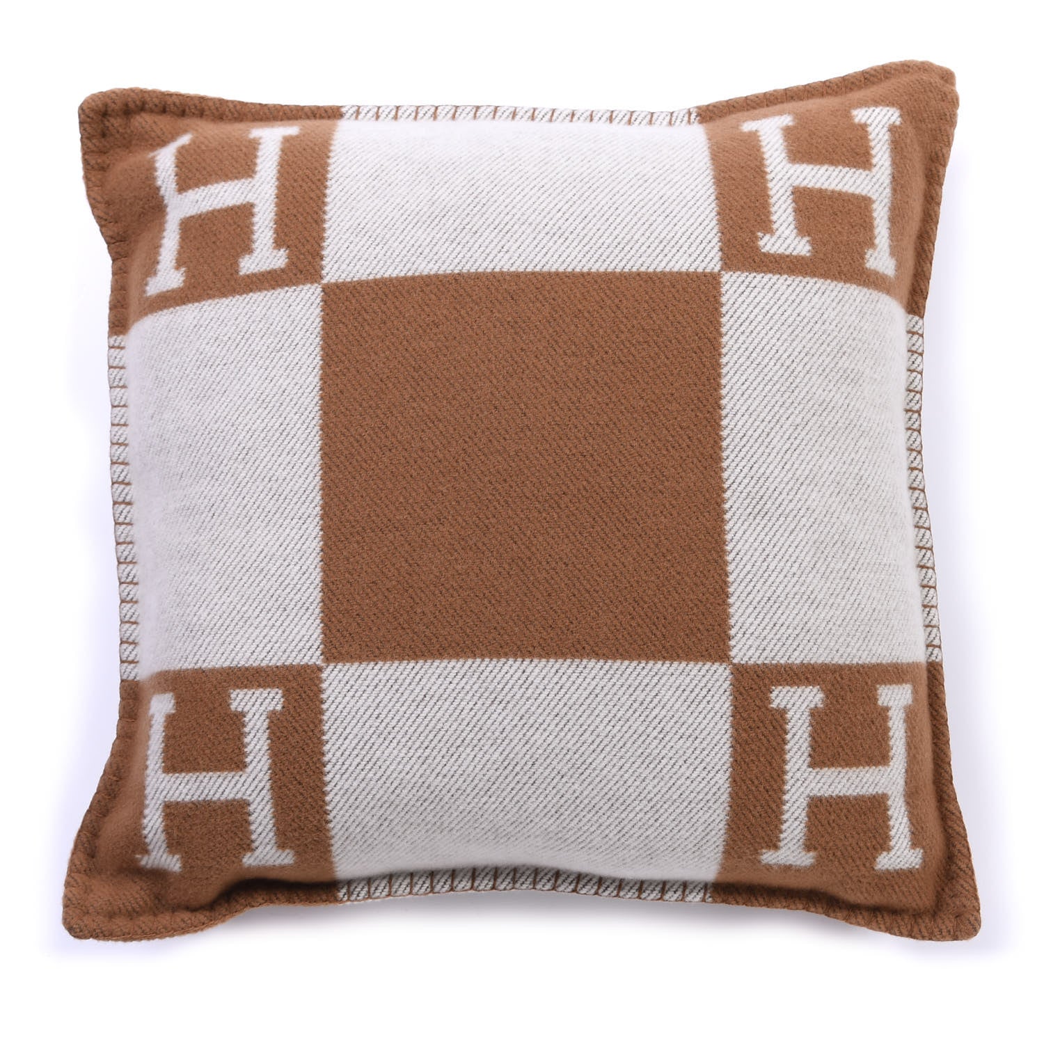 Hermes Wool Cashmere Avalon Pillow PM Ecru Camel 1 of 3