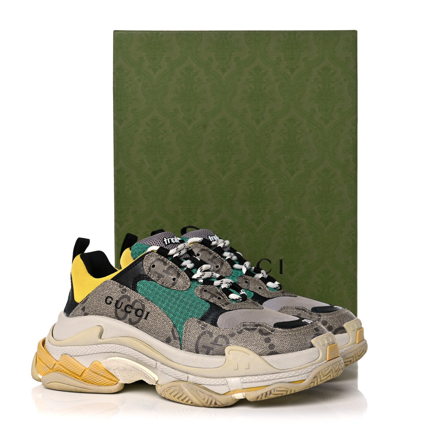 Balenciaga X GUCCI Maxi GG Supreme Monogram Womens Triple S Sneakers 39 Beige Ebony Black Green 12 of 12