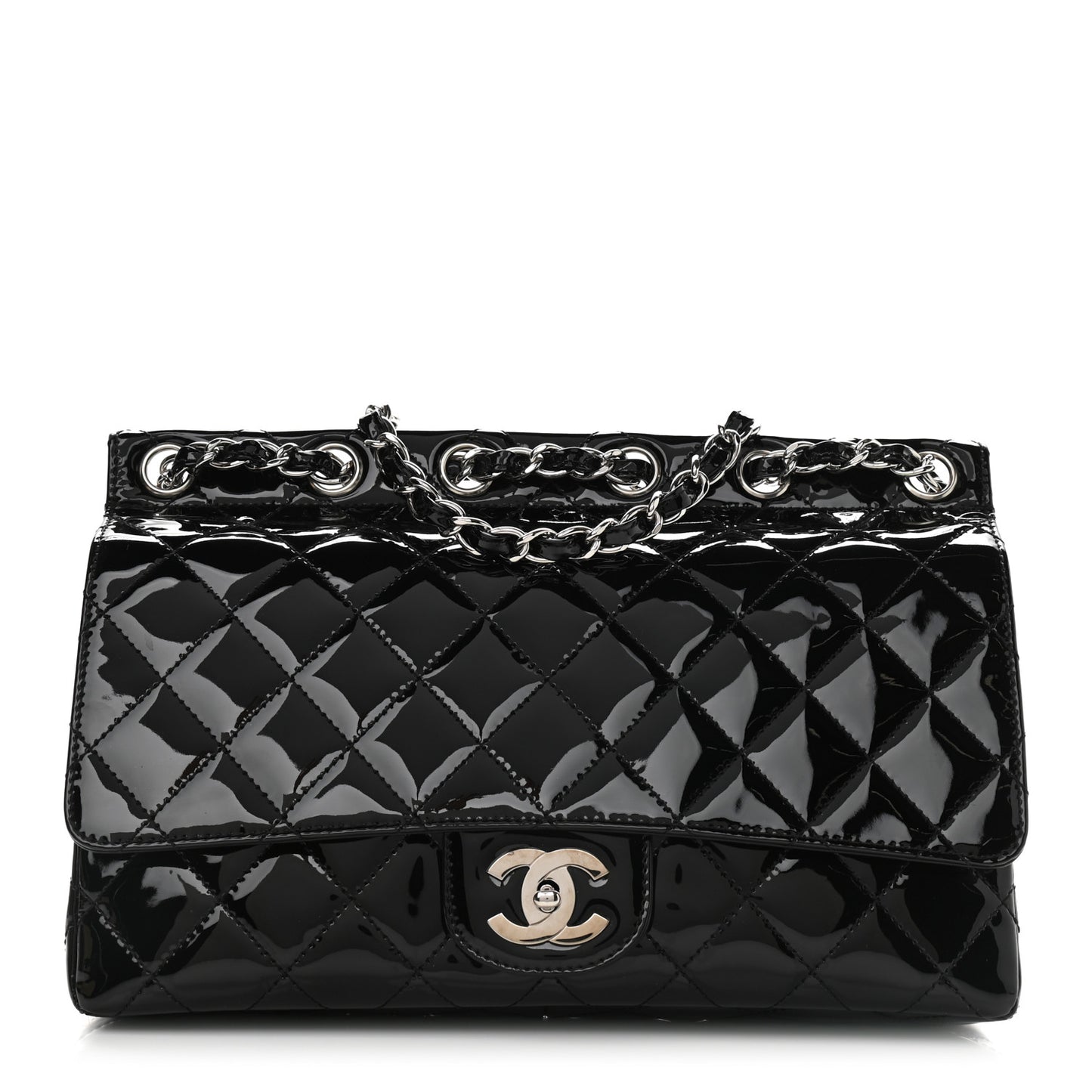 Patent Quilted Jumbo Diagonal CC Flap Black