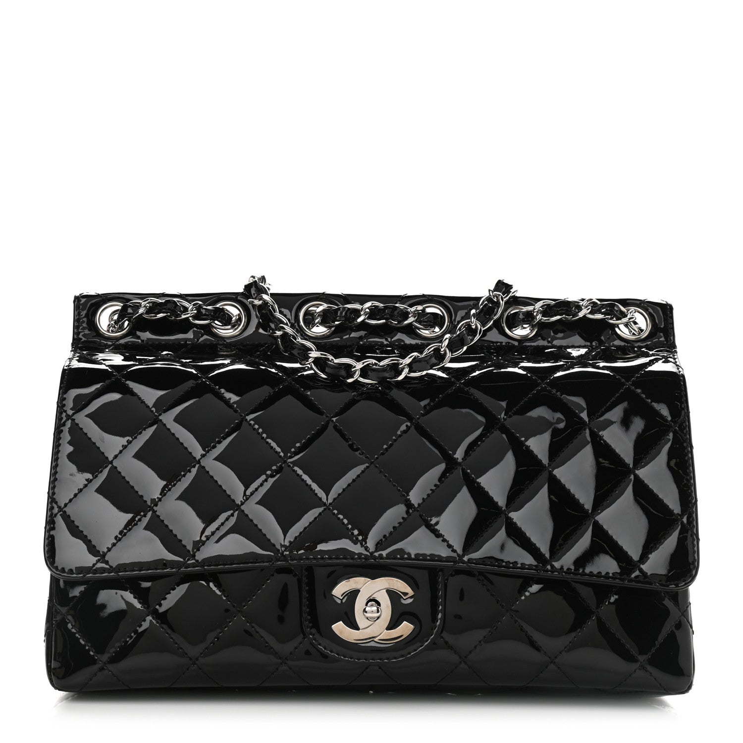Chanel Patent Quilted Jumbo Diagonal CC Flap Black 1 of 10