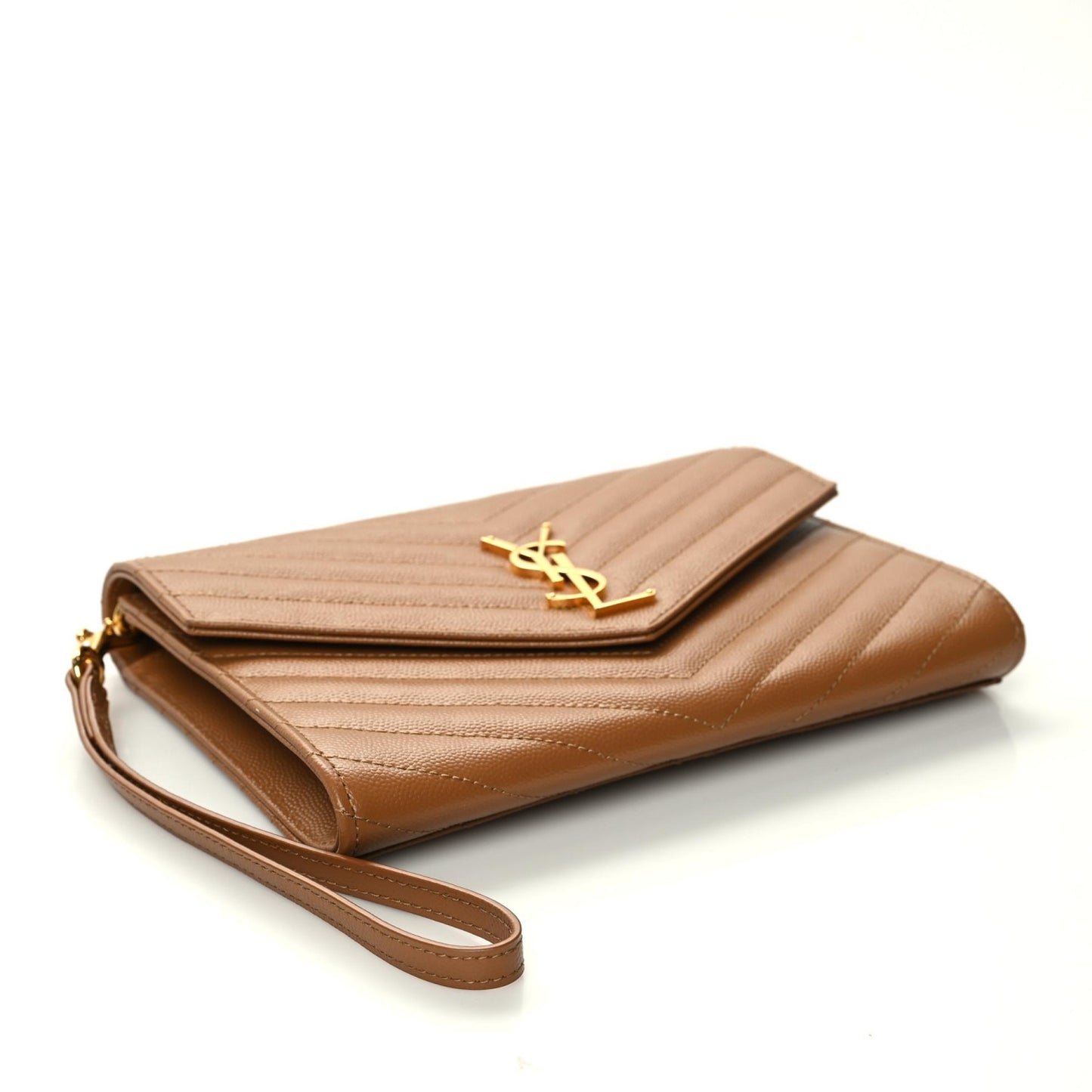 Grain De Poudre Matelasse Chevron Monogram Cassandre Flap Pouch Natural Dark